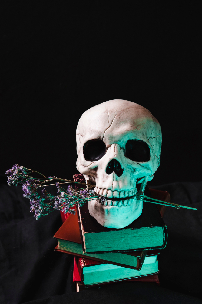 skull-with-dry-flowers-books